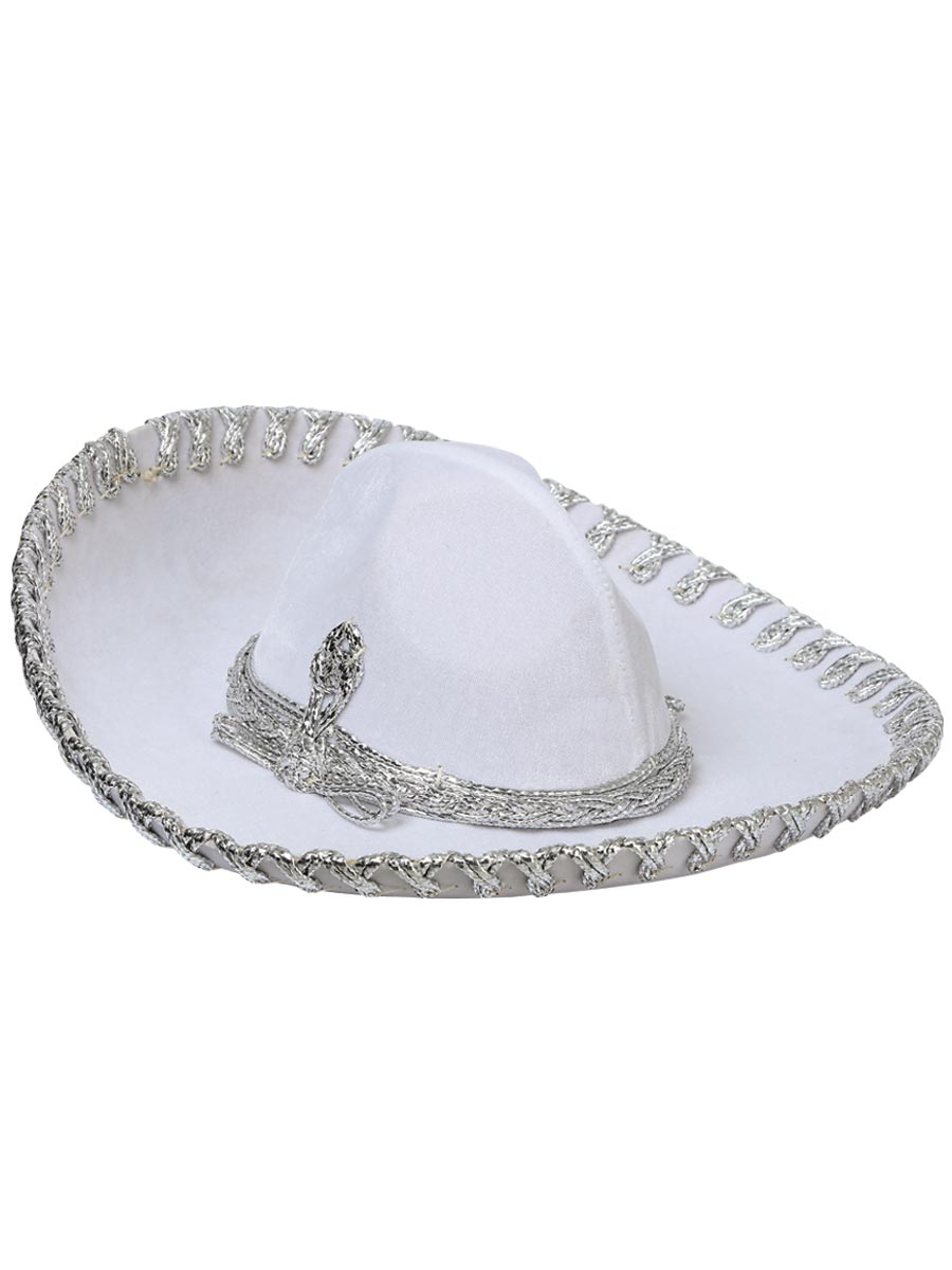 Mexican Charro Hat Velvet White/Silver 600320