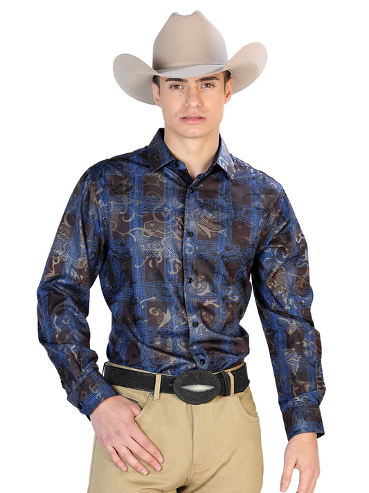 Blue And Black Casual Long Sleeve Shirt 43866