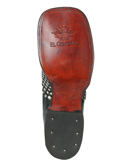El General Men’s Rodeo Ankle Boots  Woven Hair-On Leather - Black/White 45175
