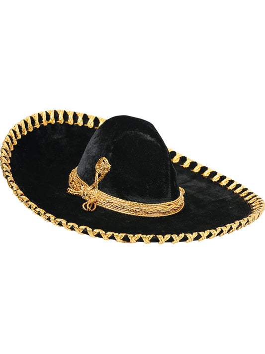 Mexican Charro Hat Velvet Black/Gold 600318