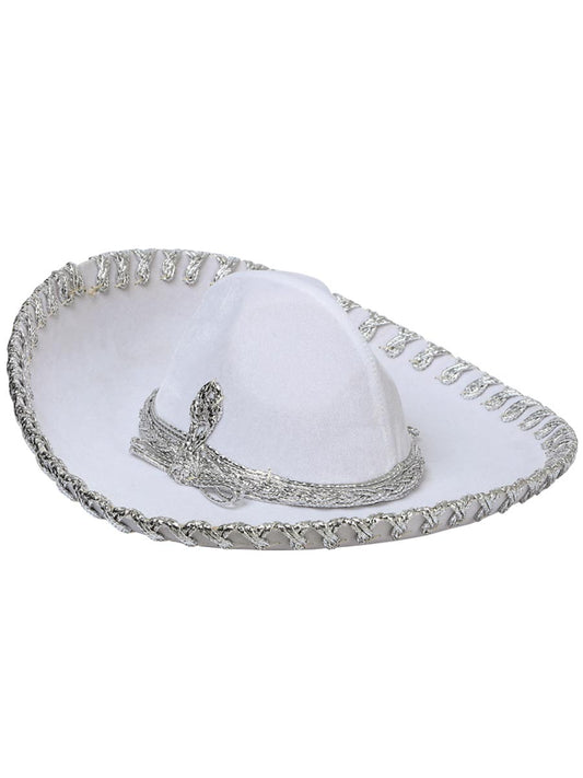 Mexican Charro Hat Velvet White/Silver 600320