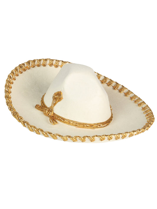 Mexican Charro Hat Velvet Ivory/Gold 602530