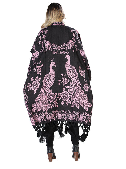 Artisanal Mexican Poncho 92% Acylic, 8% Polyester Black/Pink 603832